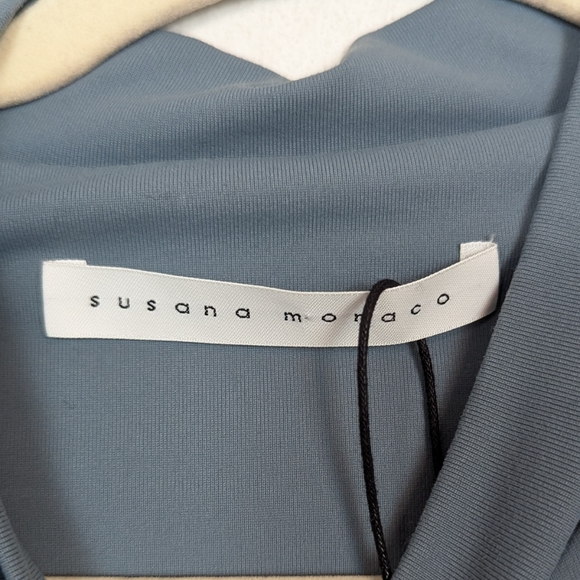 NWT Susana Monaco Grey Blue Jersey Ruffle Mock Neck Top - Picture 6 of 8